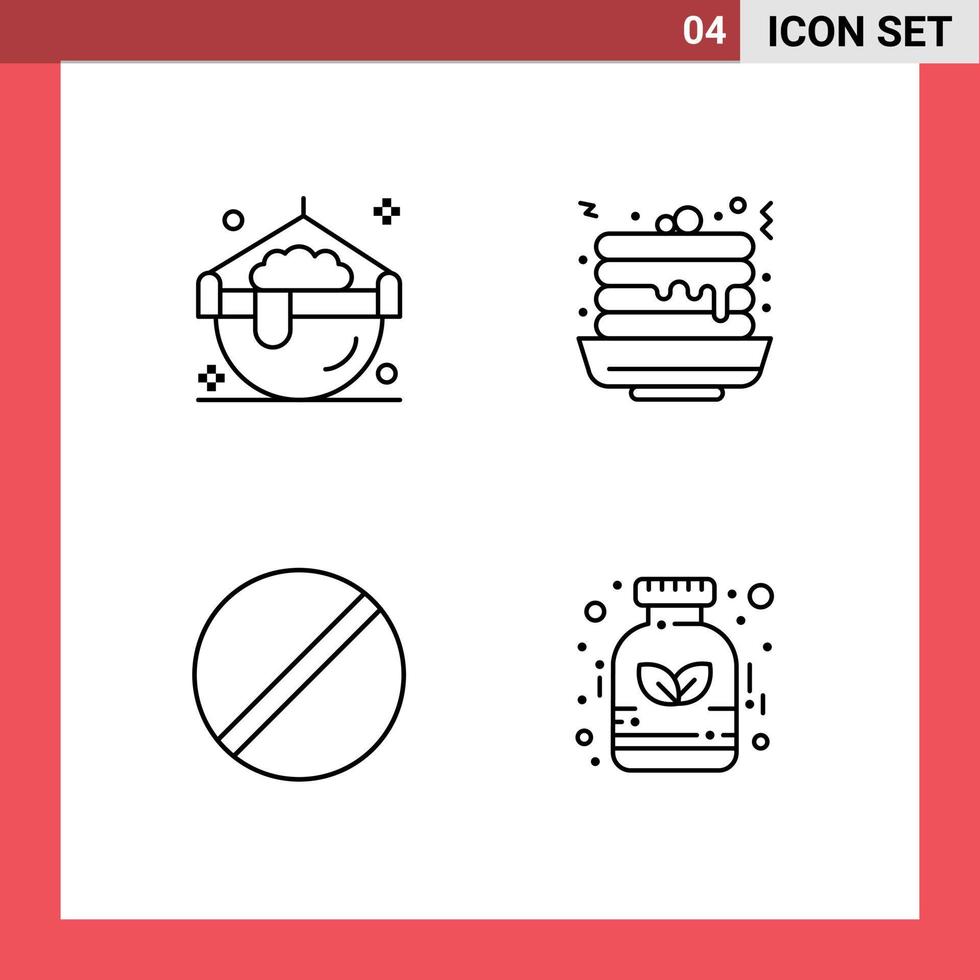 paquete de 4 signos y símbolos de colores planos de línea de relleno modernos para medios de impresión web, como elementos de diseño de vectores editables para la investigación de alimentos en ollas químicas para cocinar