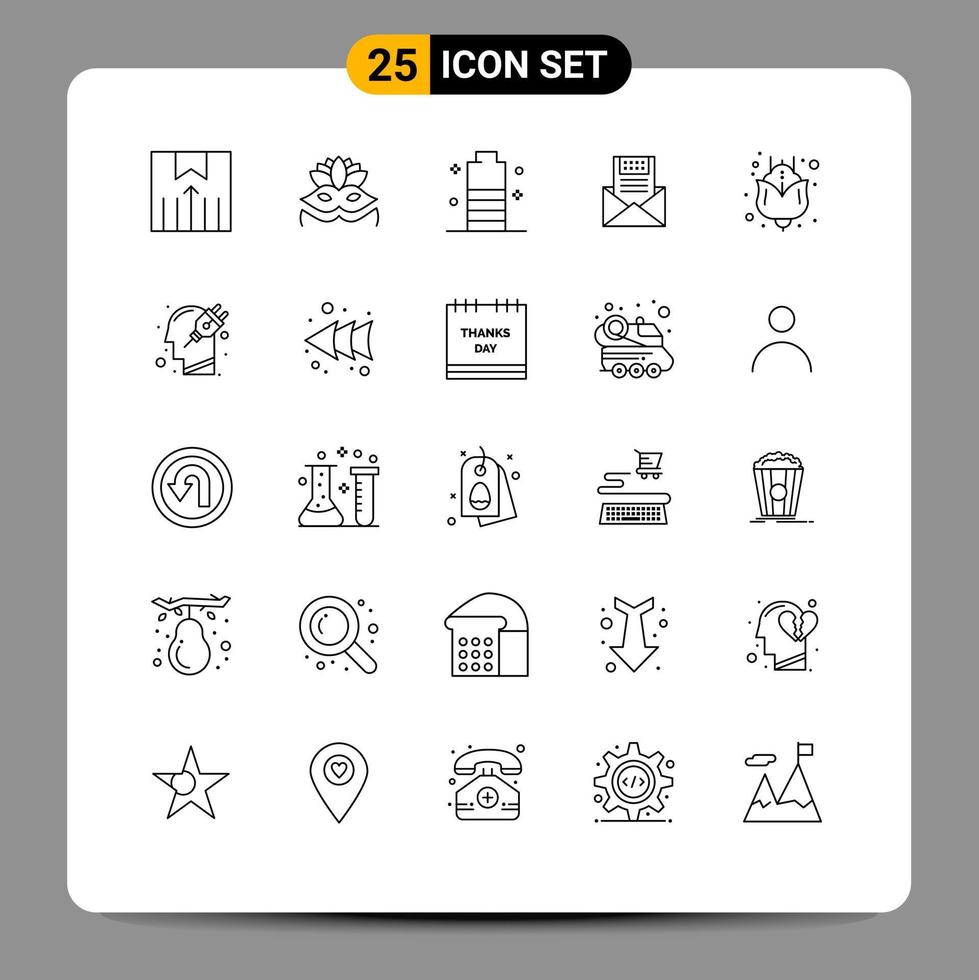 Mobile Interface Line Set of 25 Pictograms of letter mail charging e email Editable Vector Design Elements