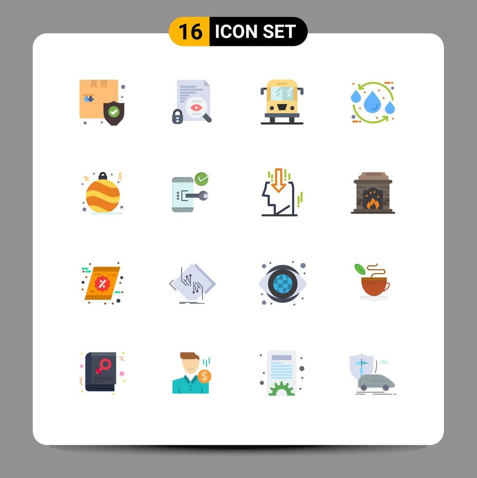 Modern Set of 16 Flat Colors Pictograph of ball recycle car ecology drop Editable Pack of Creative Vector Design Elements