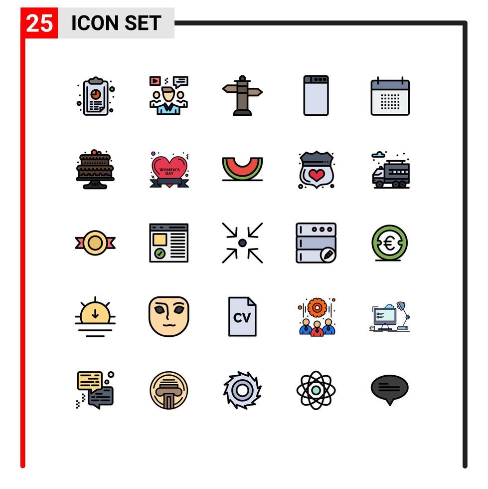 25 Universal Filled line Flat Color Signs Symbols of event calendar group appointment machine Editable Vector Design Elements
