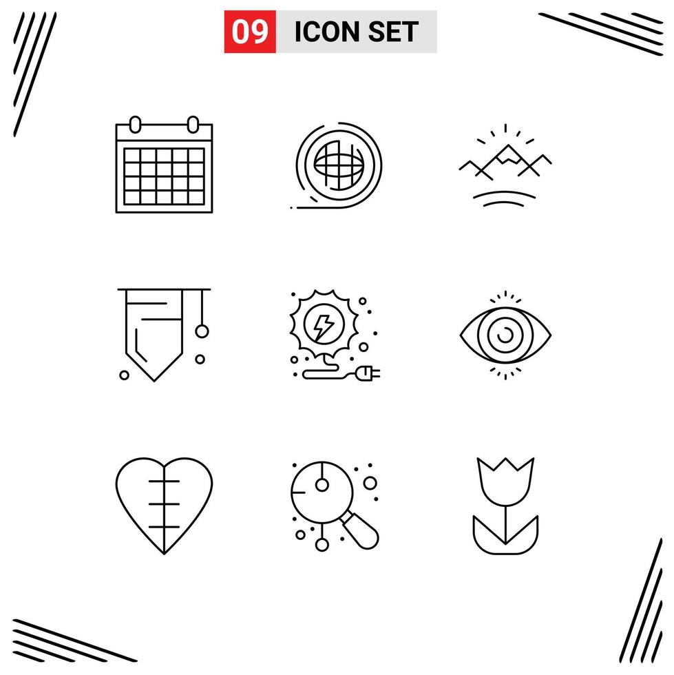 Group of 9 Outlines Signs and Symbols for success education shaping badge sun Editable Vector Design Elements