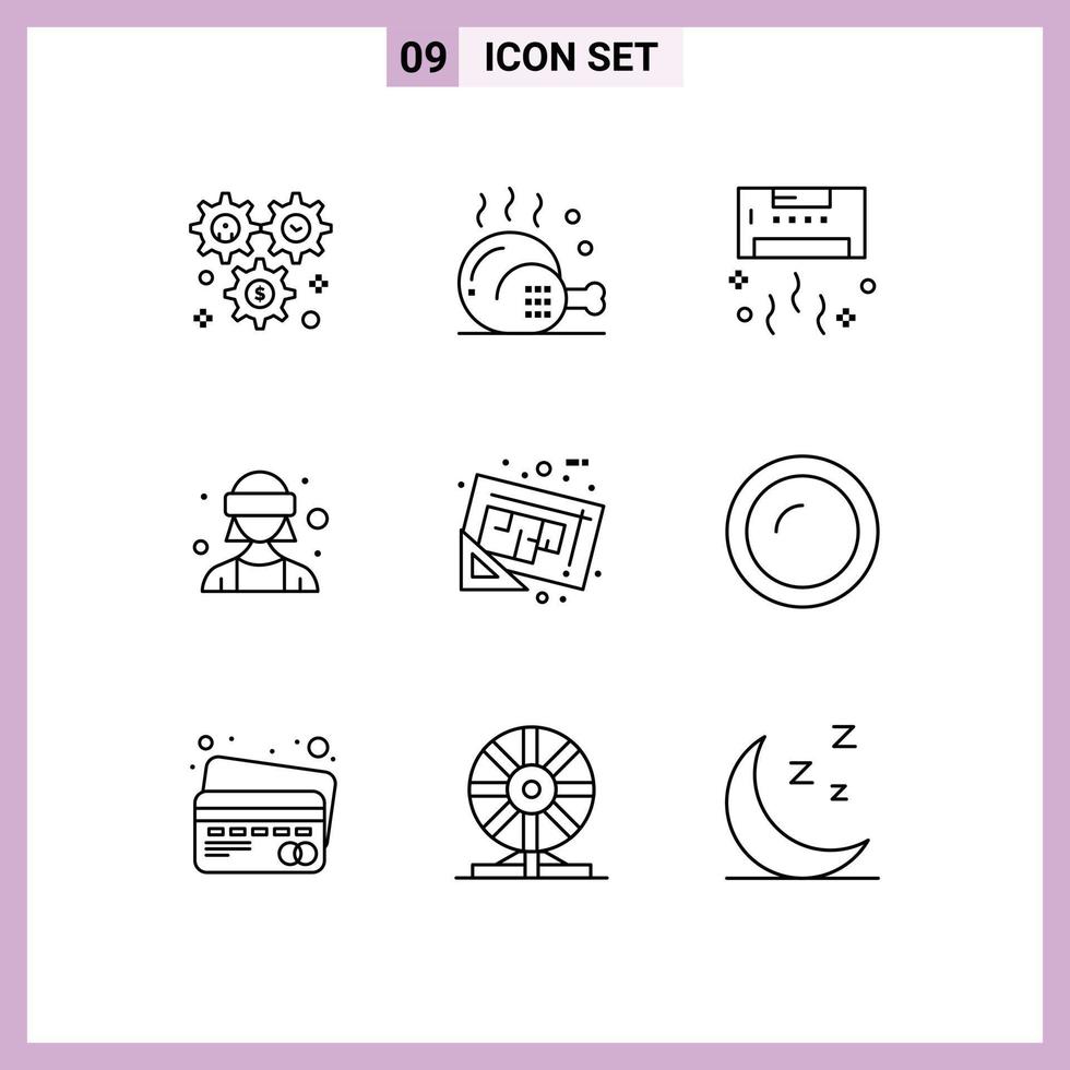 Group of 9 Outlines Signs and Symbols for virtual reality avatar food technology cool Editable Vector Design Elements