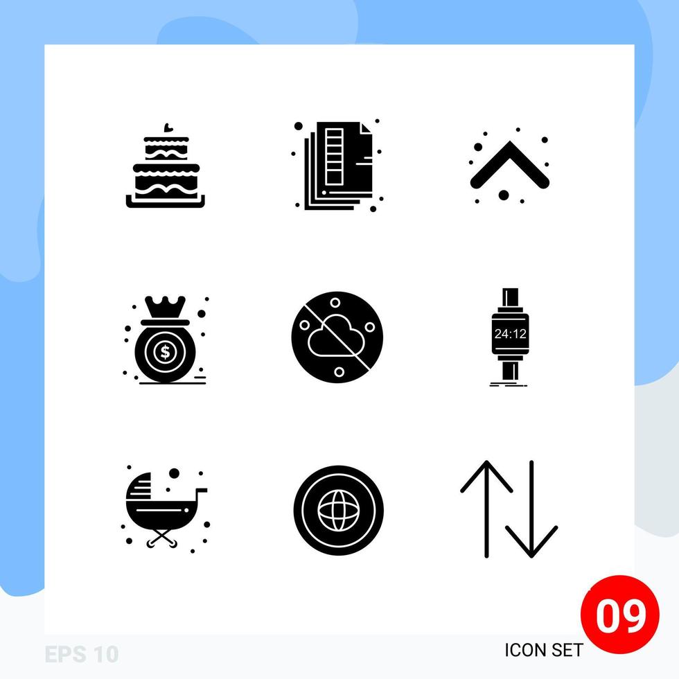 Modern Set of 9 Solid Glyphs and symbols such as cloudless graph arrow diagram analysis Editable Vector Design Elements
