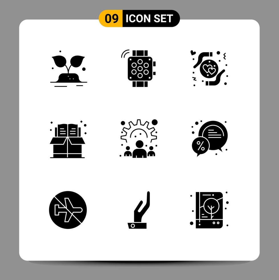 9 Universal Solid Glyph Signs Symbols of community box care education book Editable Vector Design Elements