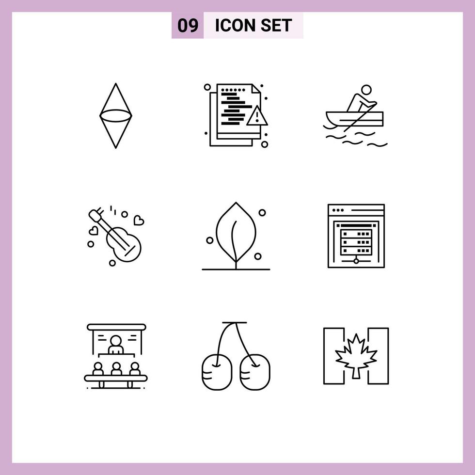 conjunto de 9 iconos de interfaz de usuario modernos símbolos signos para ecología música seguridad canción agua elementos de diseño vectorial editables vector