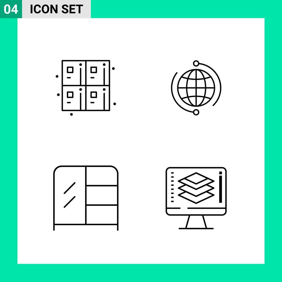 Pack of 4 Line Style Icon Set Outline Symbols for print Creative Signs Isolated on White Background 4 Icon Set vector