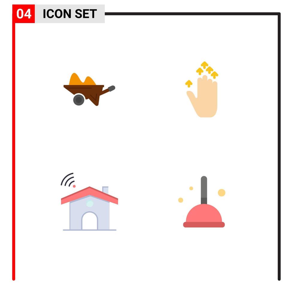 Stock Vector Icon Pack of 4 Line Signs and Symbols for wheelbarrow wifi garden gesture signal Editable Vector Design Elements