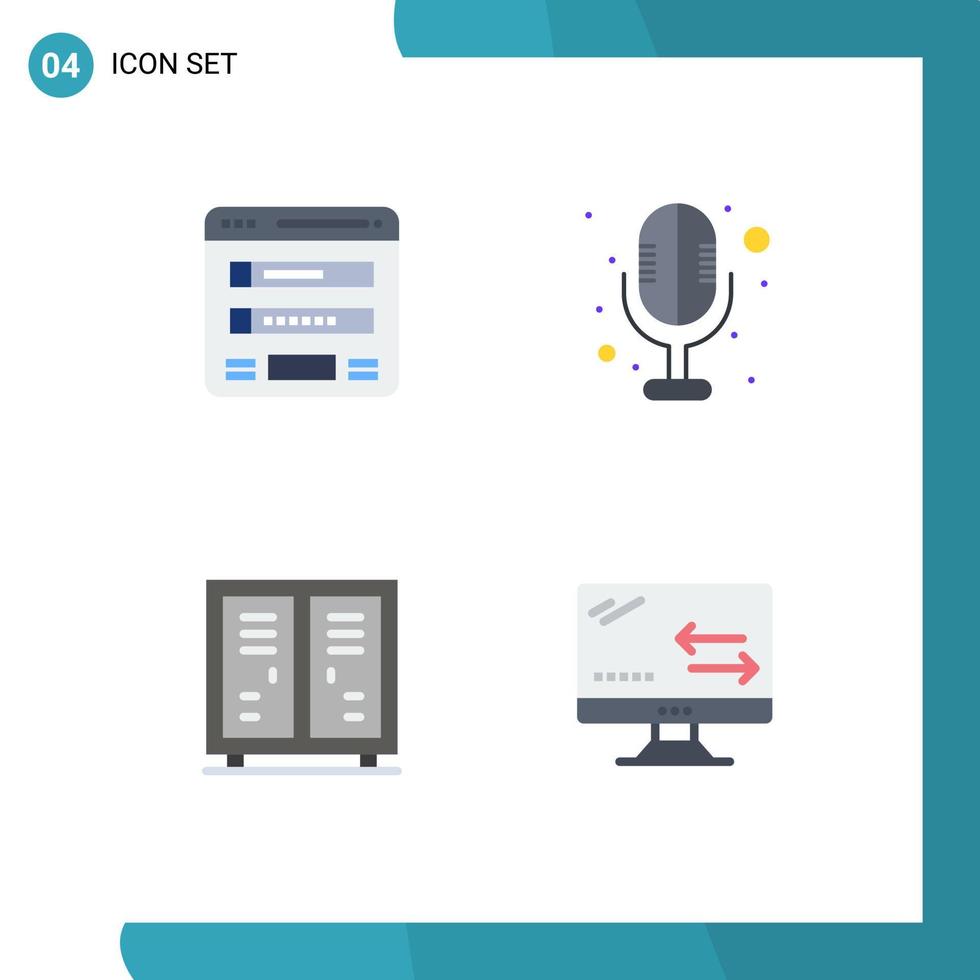 Group of 4 Modern Flat Icons Set for flowchart athlete sitemap microphone closet Editable Vector Design Elements