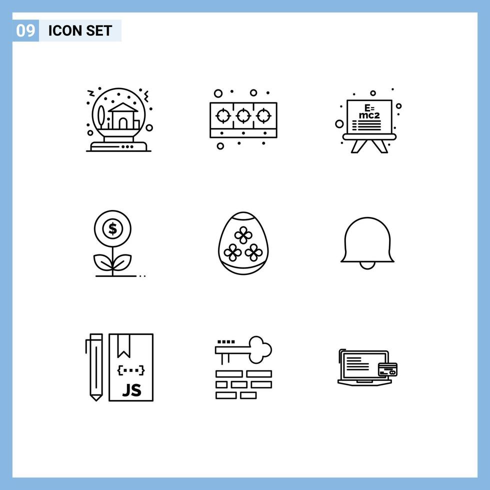 9 Thematic Vector Outlines and Editable Symbols of easter egg dollar kitchen business money Editable Vector Design Elements