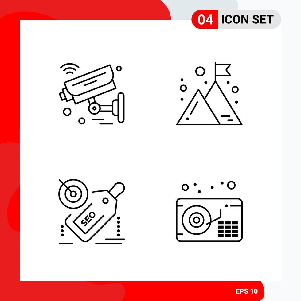 Creative Set of 4 Universal Outline Icons isolated on White Background vector