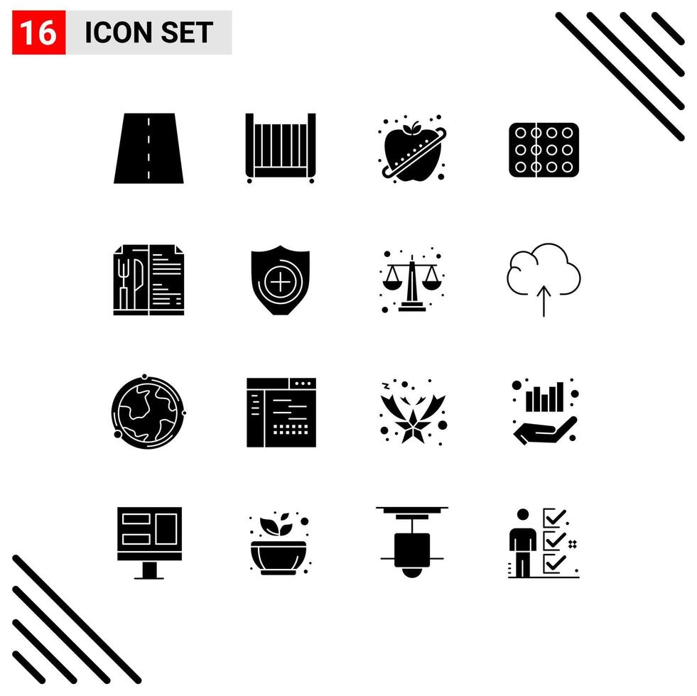 Modern Set of 16 Solid Glyphs and symbols such as sample medical toy health fitness Editable Vector Design Elements