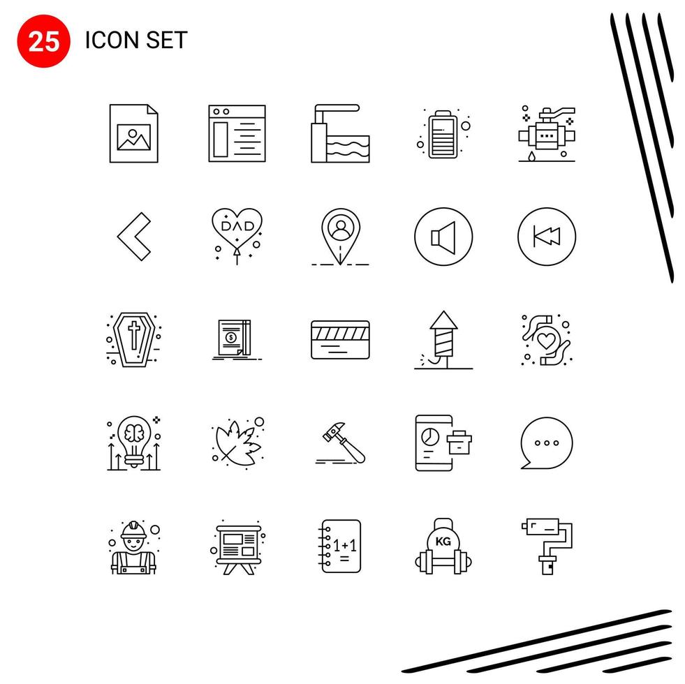 Line Pack of 25 Universal Symbols of back valve water pipe buildings Editable Vector Design Elements