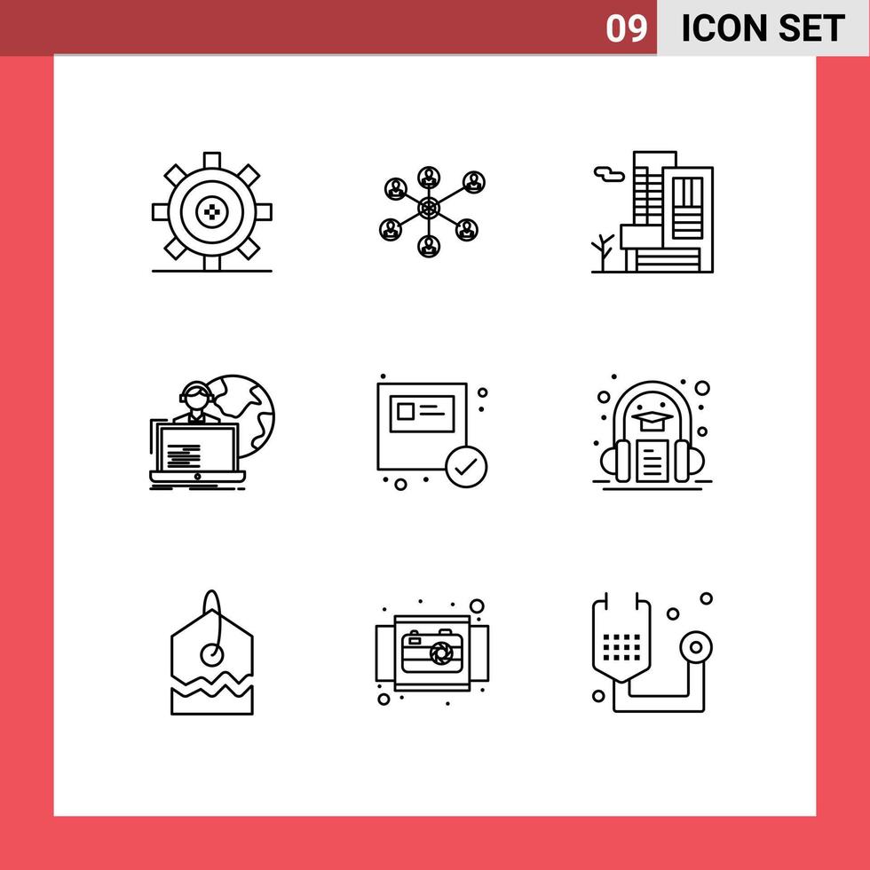 Pack of 9 Modern Outlines Signs and Symbols for Web Print Media such as online allocation group outsourcing estate Editable Vector Design Elements