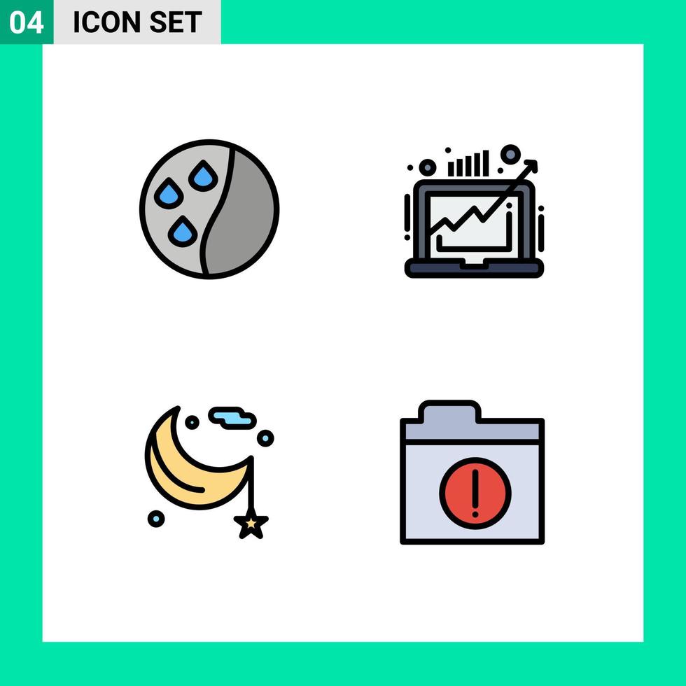 Set of 4 Modern UI Icons Symbols Signs for hair conditioning cresent business market night Editable Vector Design Elements
