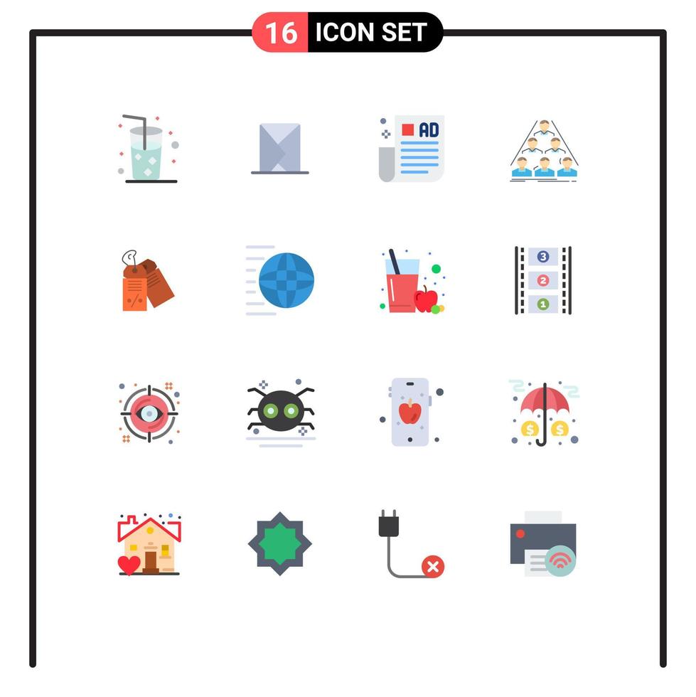 16 Creative Icons Modern Signs and Symbols of label business advertising tips structure team Editable Pack of Creative Vector Design Elements