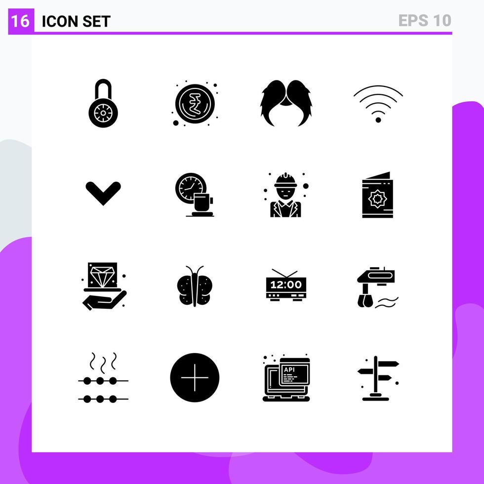 Mobile Interface Solid Glyph Set of 16 Pictograms of down arrows movember arrow signal Editable Vector Design Elements