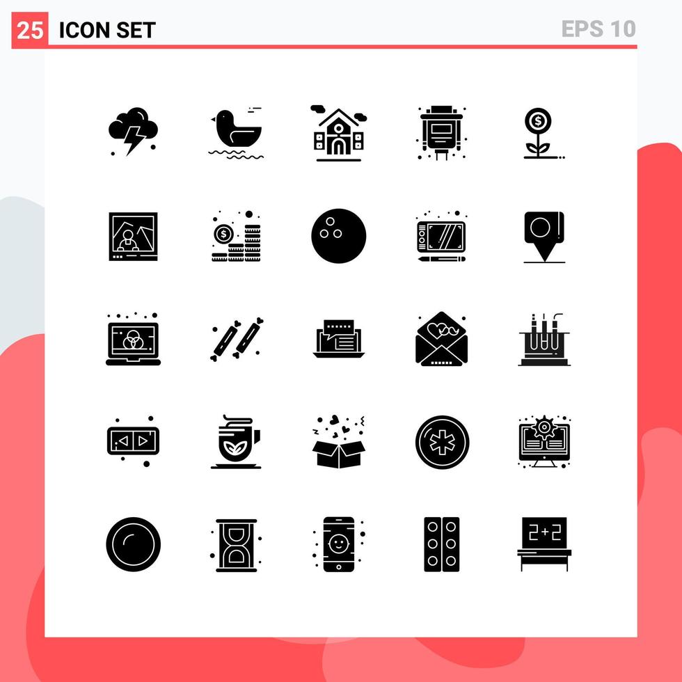 User Interface Pack of 25 Basic Solid Glyphs of picture dollar school business money Editable Vector Design Elements
