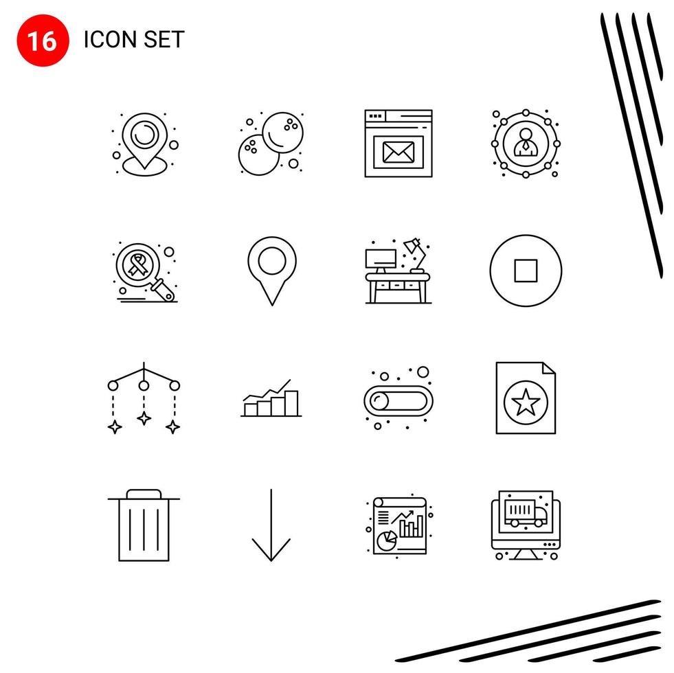 User Interface Pack of 16 Basic Outlines of search infect mail money economy Editable Vector Design Elements