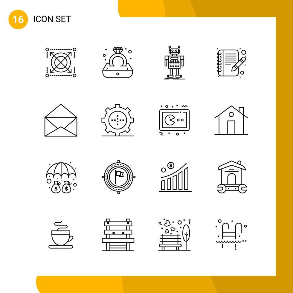 16 Icon Set Line Style Icon Pack Outline Symbols isolated on White Backgound for Responsive Website Designing vector