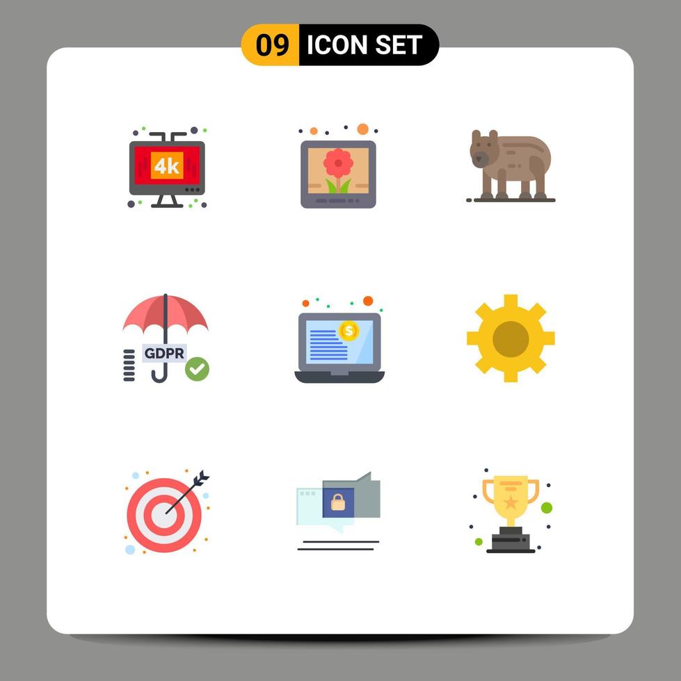 Universal Icon Symbols Group of 9 Modern Flat Colors of finances secure animal tick gdpr Editable Vector Design Elements