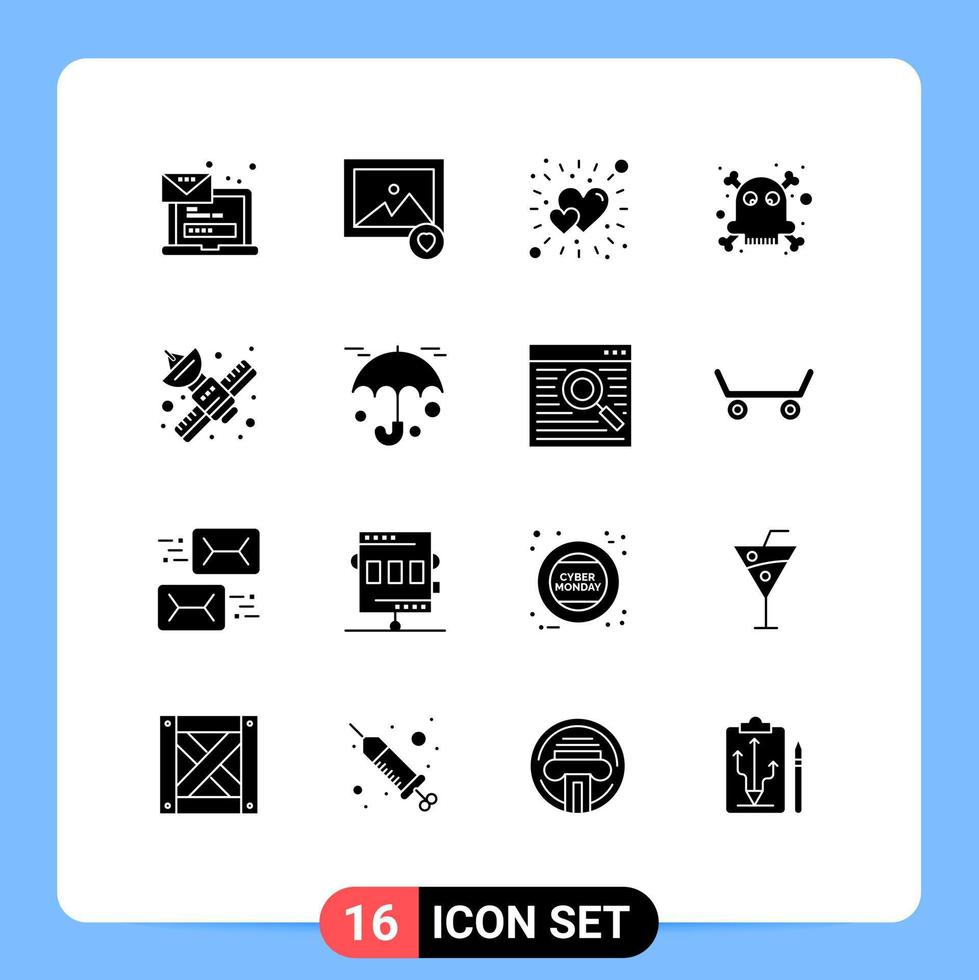 16 Universal Solid Glyphs Set for Web and Mobile Applications network communication bright poison dangerous Editable Vector Design Elements