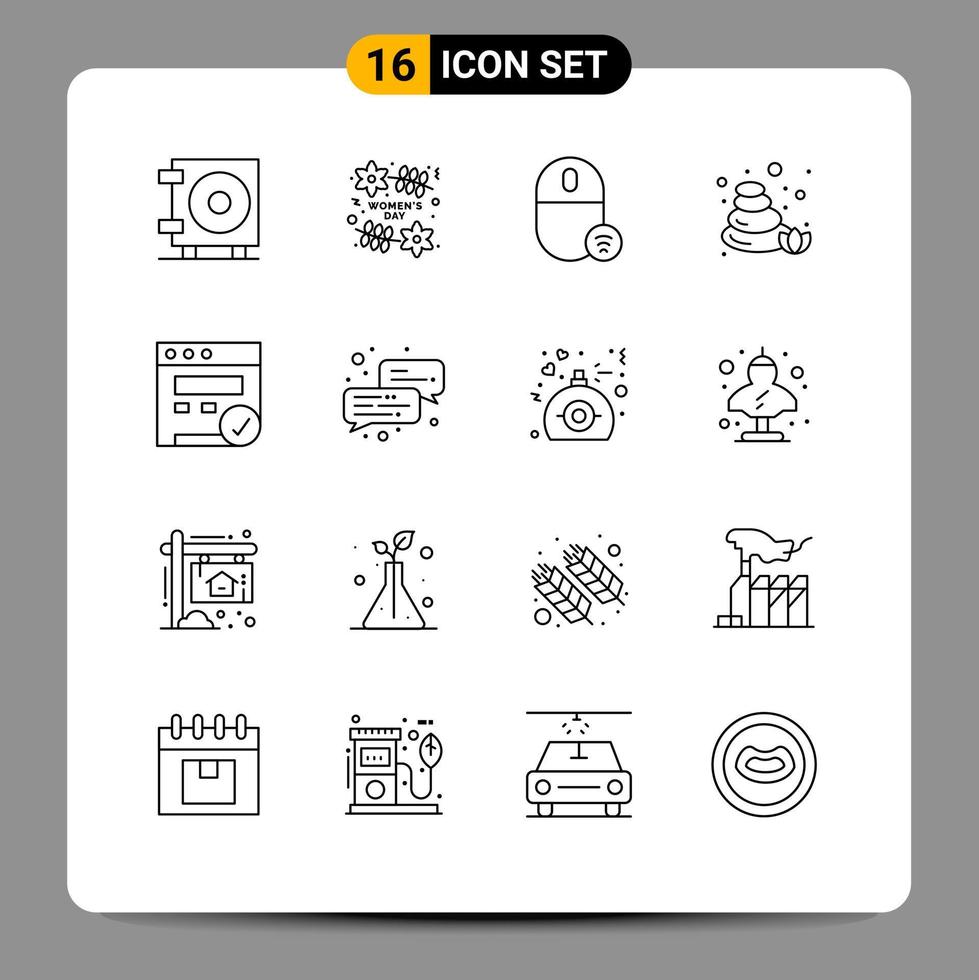 Editable Vector Line Pack of 16 Simple Outlines of web browser devices nature stones Editable Vector Design Elements