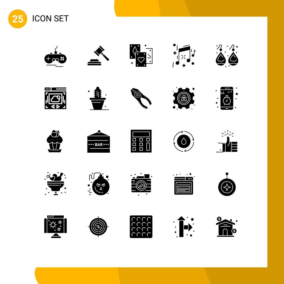 Universal Icon Symbols Group of 25 Modern Solid Glyphs of silver gold entertainment earplugs music Editable Vector Design Elements