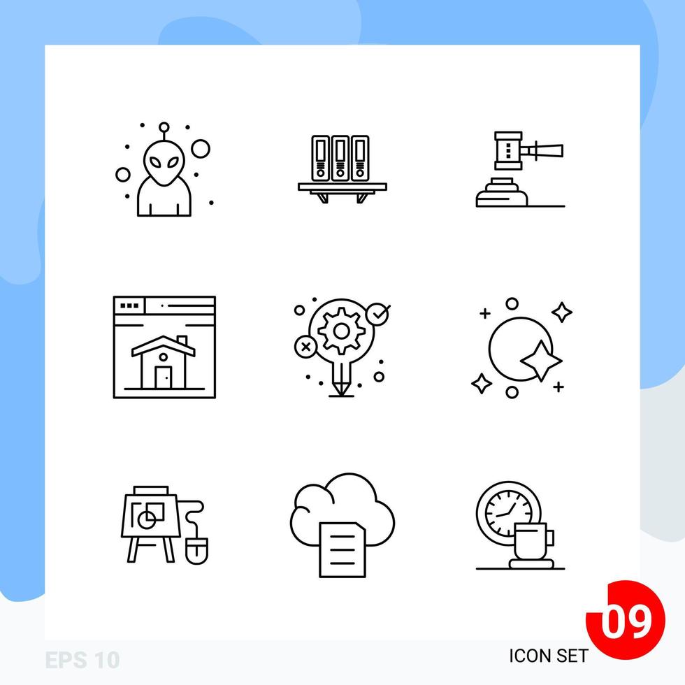 Modern Pack of 9 Icons Line Outline Symbols isolated on White Backgound for Website designing vector