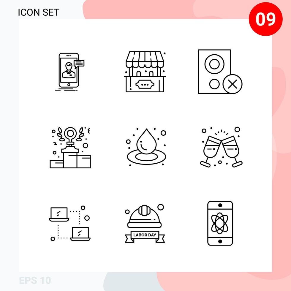 Vector Pack of 9 Icons in Line Style Creative Outline Pack isolated on White Background for Web and Mobile