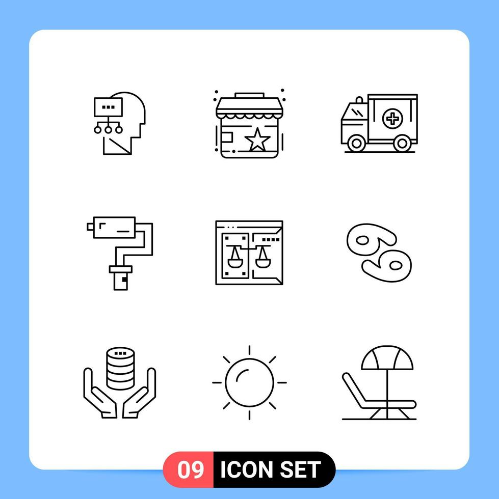 9 Line Black Icon Pack Outline Symbols for Mobile Apps isolated on white background 9 Icons Set vector