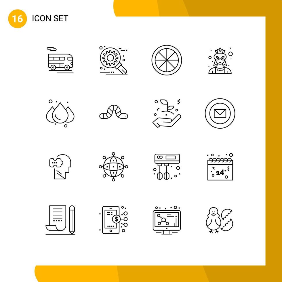 User Interface Pack of 16 Basic Outlines of weather rain citrus costume avatar Editable Vector Design Elements