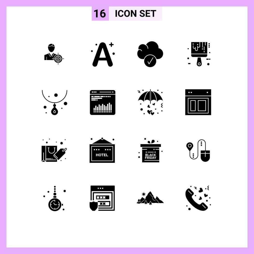 conjunto de 16 iconos de interfaz de usuario modernos símbolos signos para elementos de diseño vectorial editables de pintura de color de nube de diamantes de joyería vector