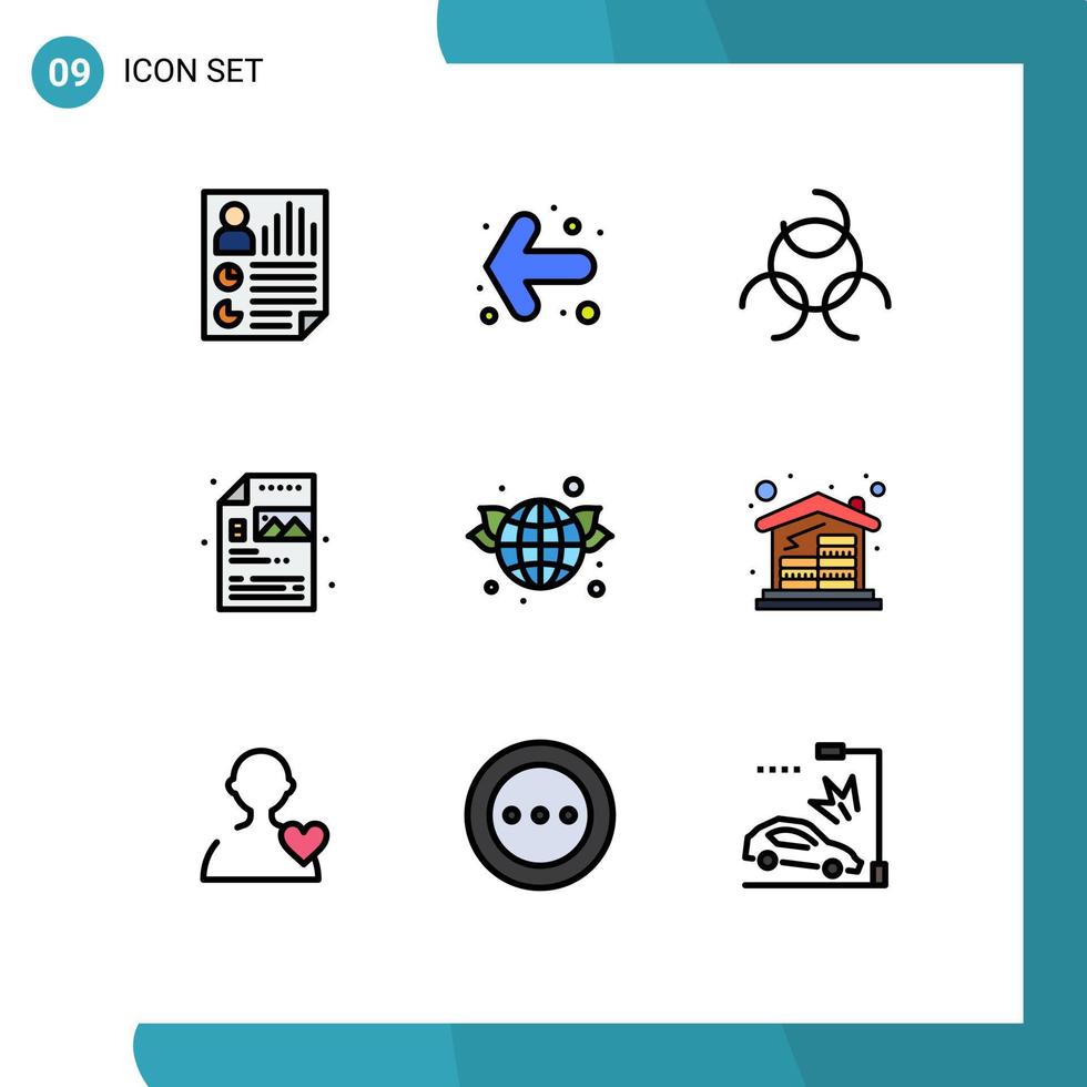 User Interface Pack of 9 Basic Filledline Flat Colors of green globe biology earth file Editable Vector Design Elements