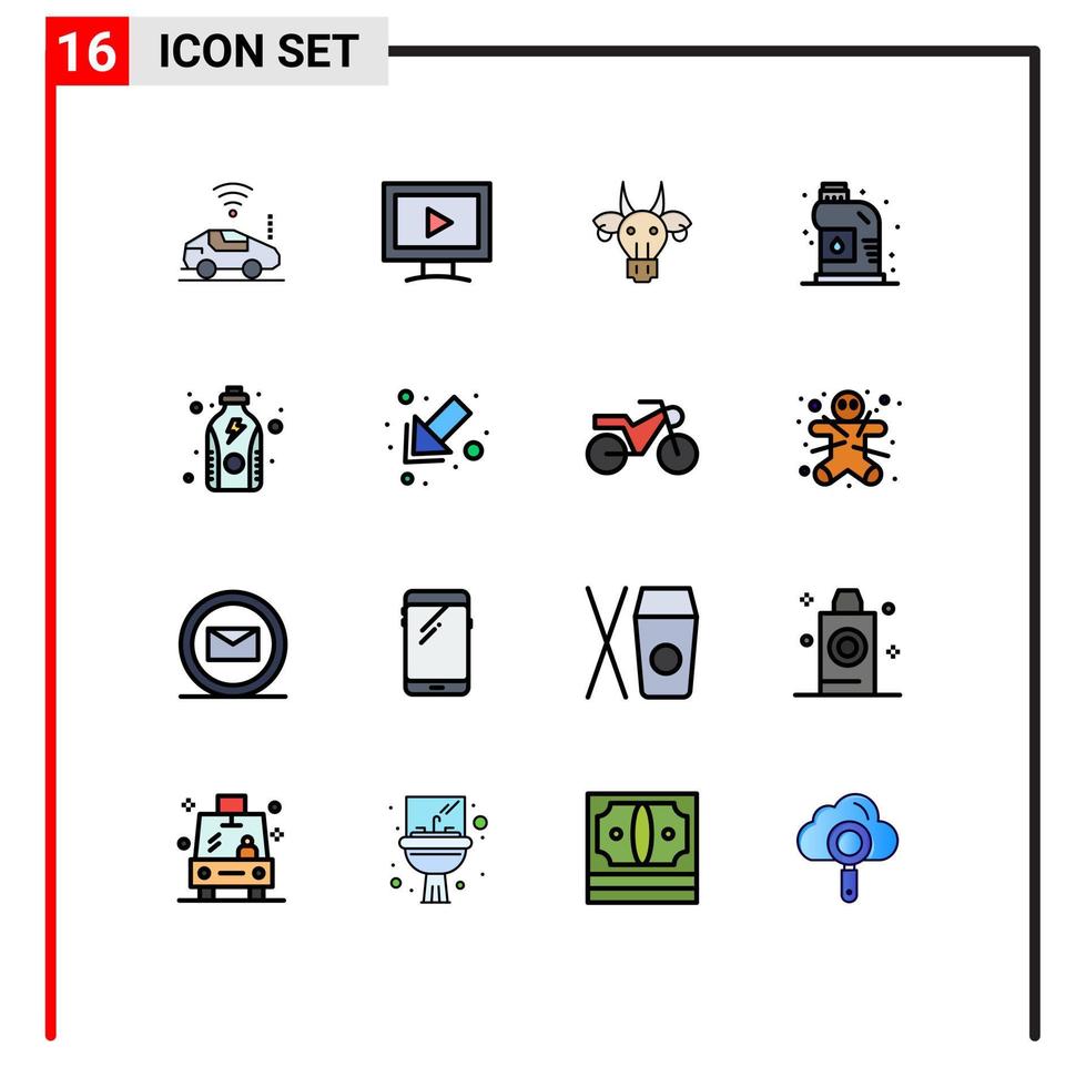 símbolos de iconos universales grupo de 16 líneas llenas de colores planos modernos de adorno de plomero de dieta cráneo mecánico elementos de diseño de vectores creativos editables