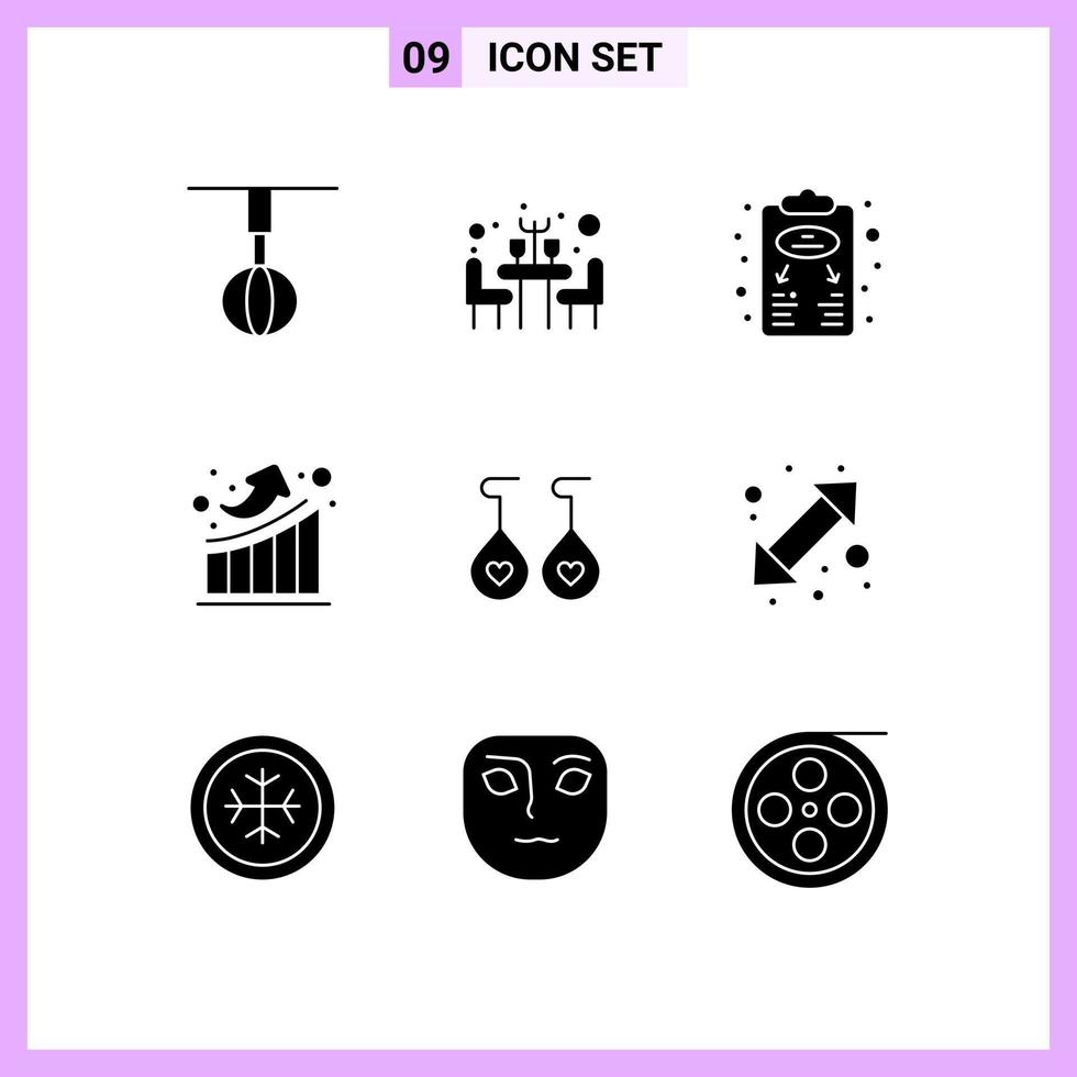 Pictogram Set of 9 Simple Solid Glyphs of earing statistics business plan growth scheme Editable Vector Design Elements