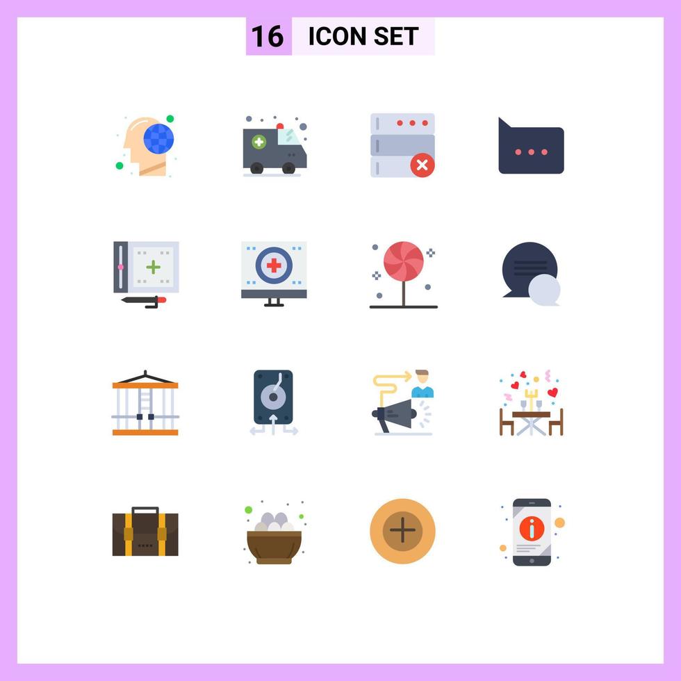 16 User Interface Flat Color Pack of modern Signs and Symbols of drawing design database coding chat Editable Pack of Creative Vector Design Elements