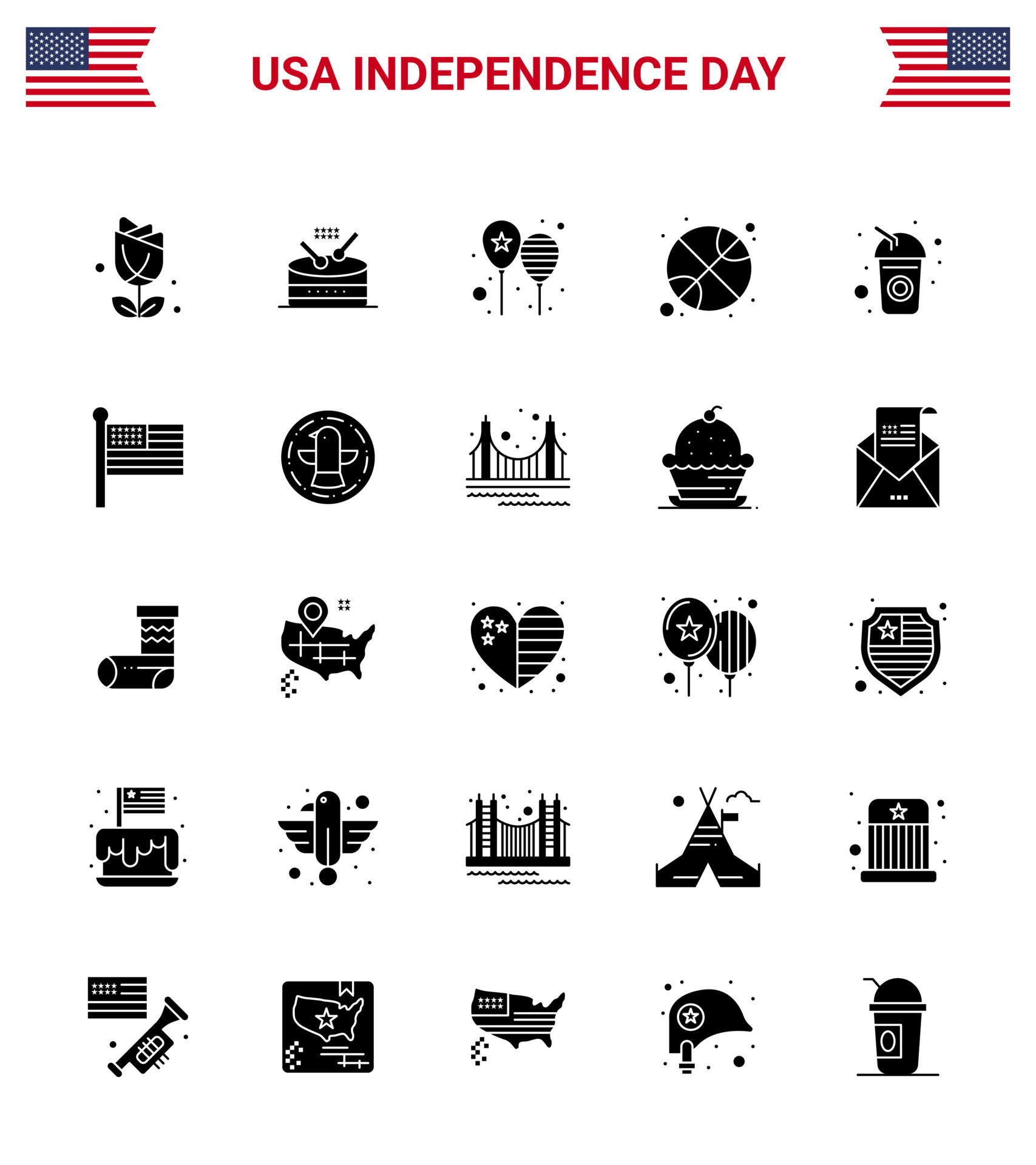 happy-independence-day-pack-of-25-solid-glyph-signs-and-symbols-for