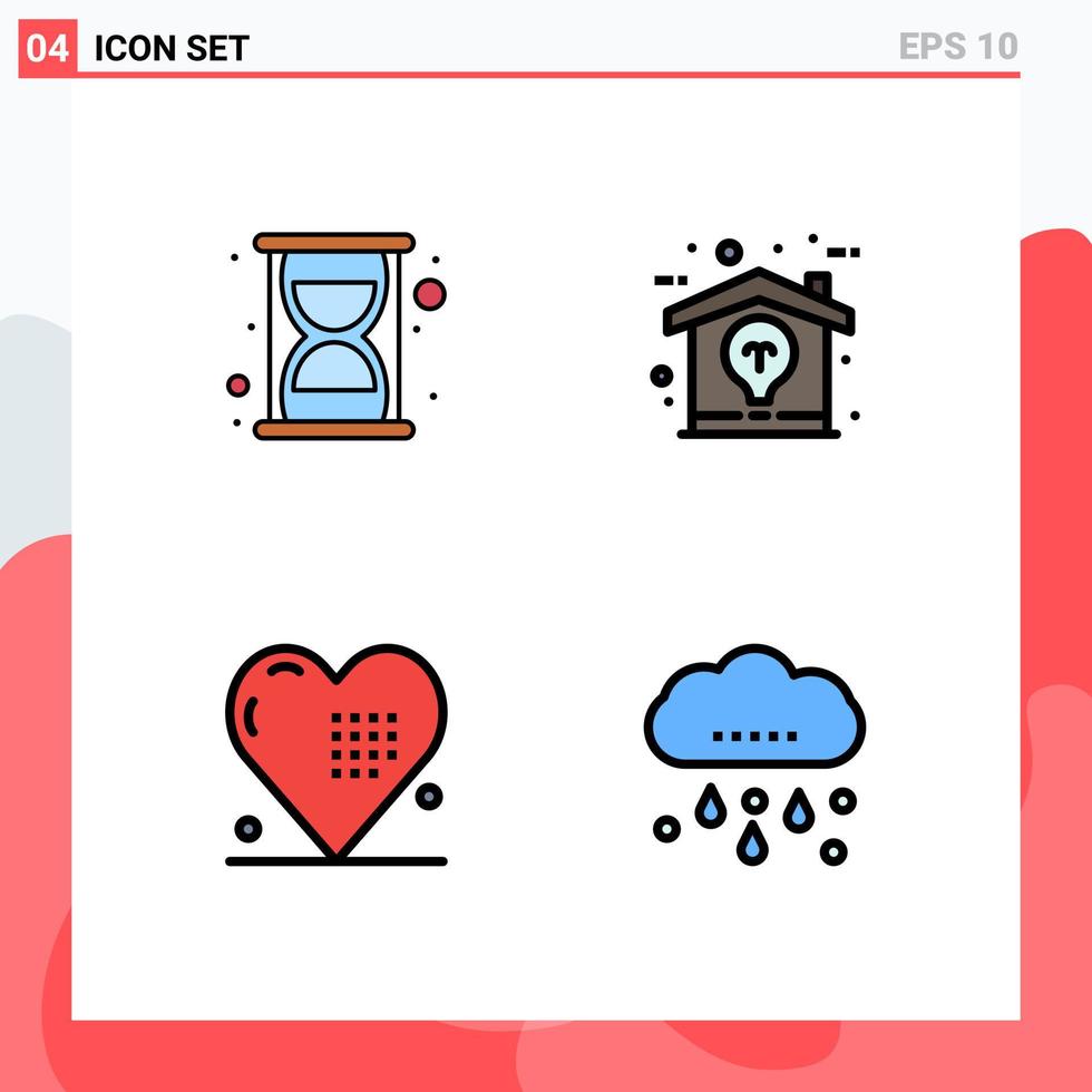Set of 4 Vector Filledline Flat Colors on Grid for efficiency heart creative idea love Editable Vector Design Elements