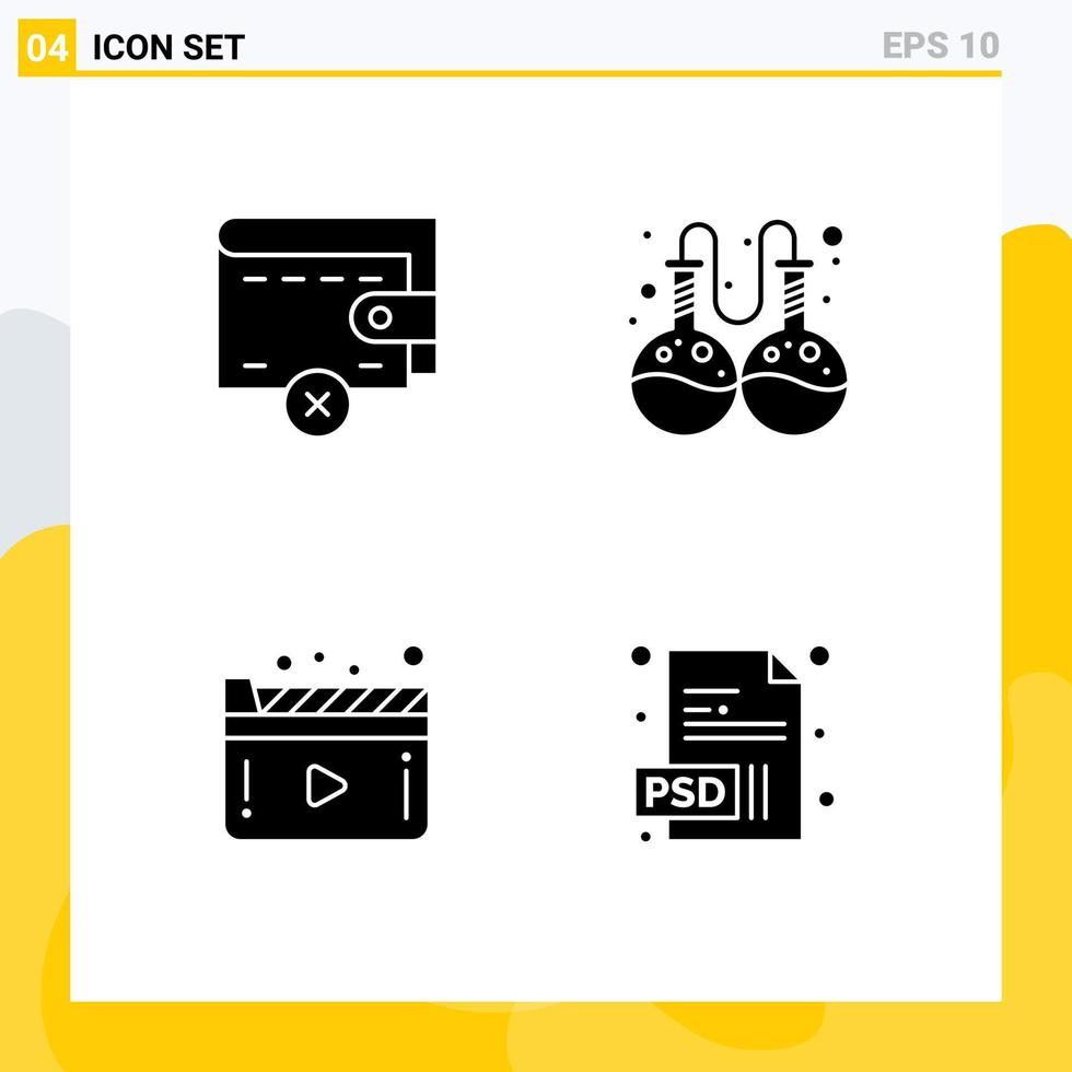 Pictogram Set of 4 Simple Solid Glyphs of delete play flask media extension Editable Vector Design Elements