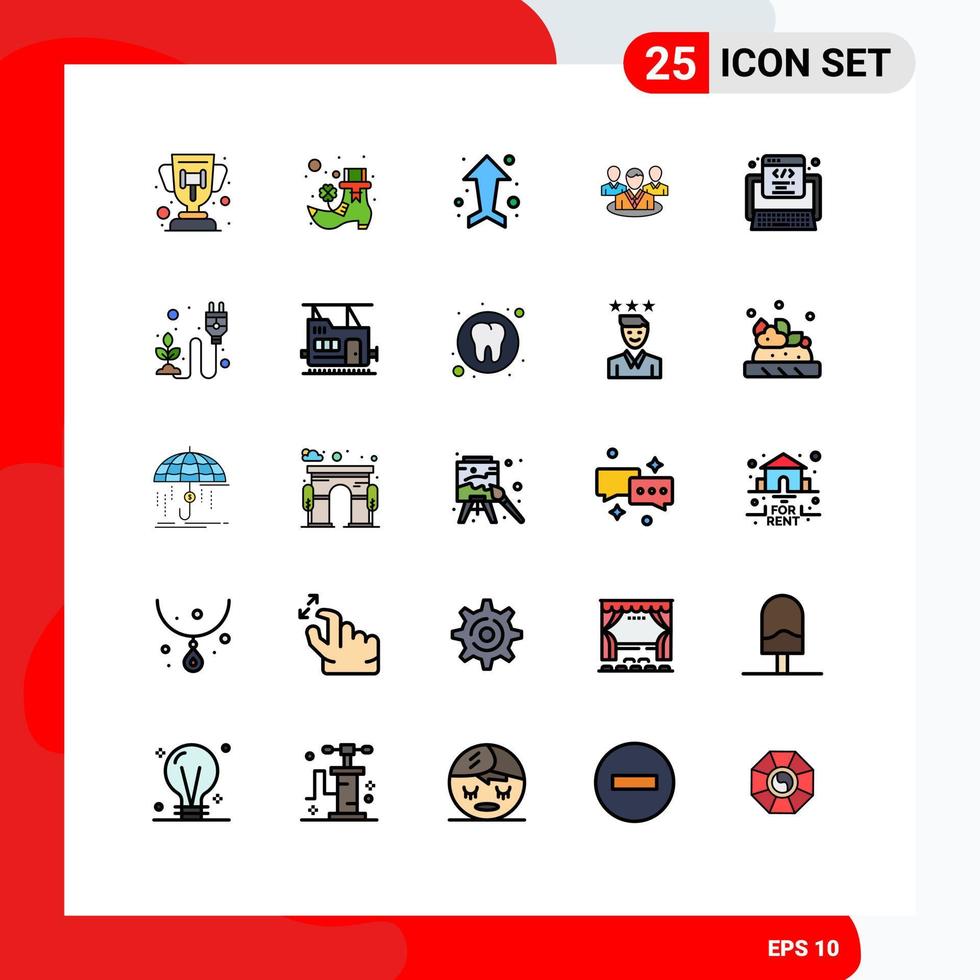 paquete de color plano de línea rellena de 25 símbolos universales de flechas de código de programa conversación chat elementos de diseño vectorial editables vector