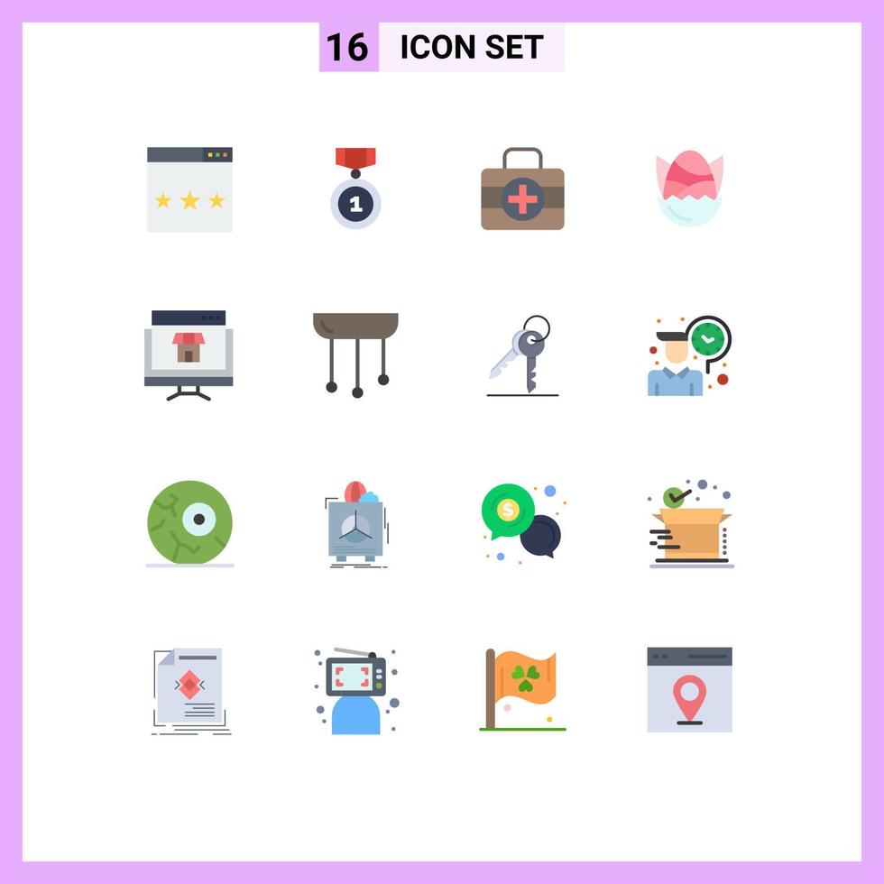 Pack of 16 Modern Flat Colors Signs and Symbols for Web Print Media such as computer baby position easter egg Editable Pack of Creative Vector Design Elements