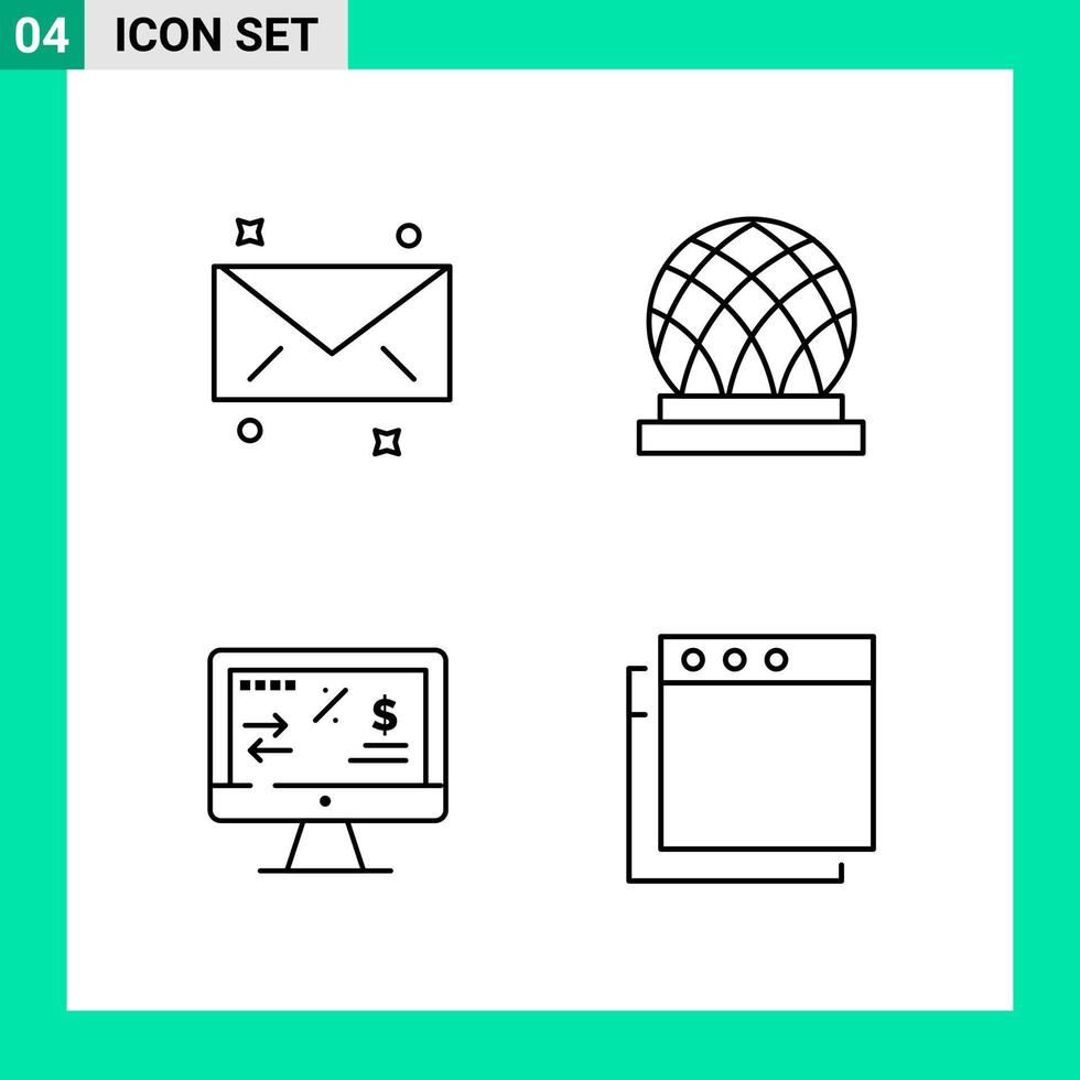 paquete de 4 iconos de estilo de línea establece símbolos de esquema para imprimir signos creativos aislados en fondo blanco 4 conjunto de iconos vector