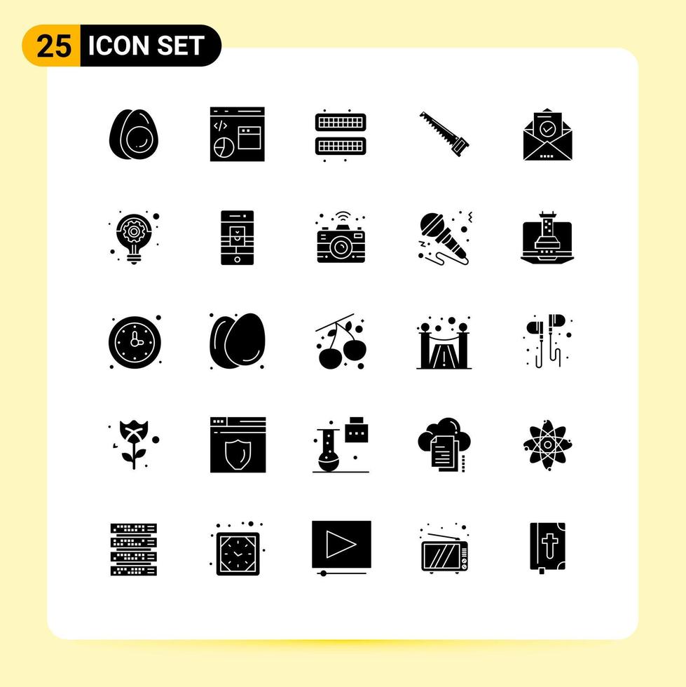 Set of 25 Vector Solid Glyphs on Grid for tools bade programming hand tray Editable Vector Design Elements