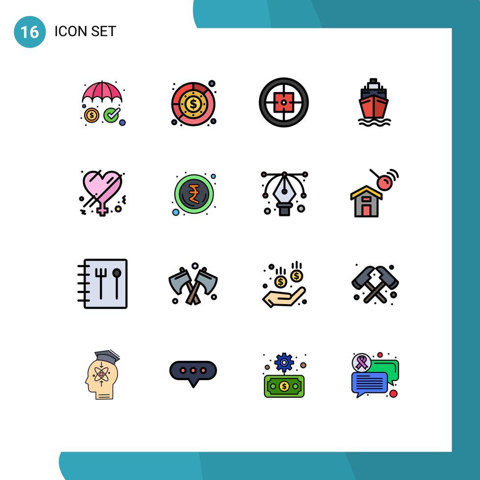 User Interface Pack of 16 Basic Flat Color Filled Lines of female swim revenue ship soldier Editable Creative Vector Design Elements