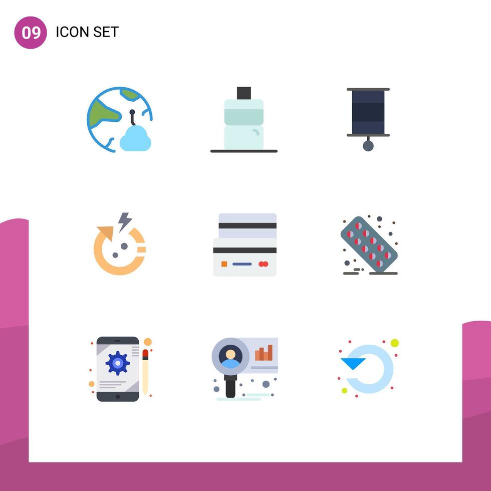 Set of 9 Modern UI Icons Symbols Signs for debit card child world power Editable Vector Design Elements