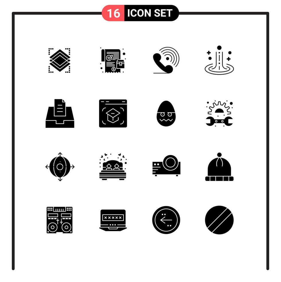 Pack of 16 creative Solid Glyphs of inbox spa call ripple signals Editable Vector Design Elements