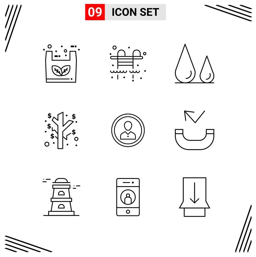 9 iconos estilo de línea cuadrícula basada en símbolos de contorno creativo para el diseño de sitios web signos de icono de línea simple aislados en fondo blanco 9 conjunto de iconos vector