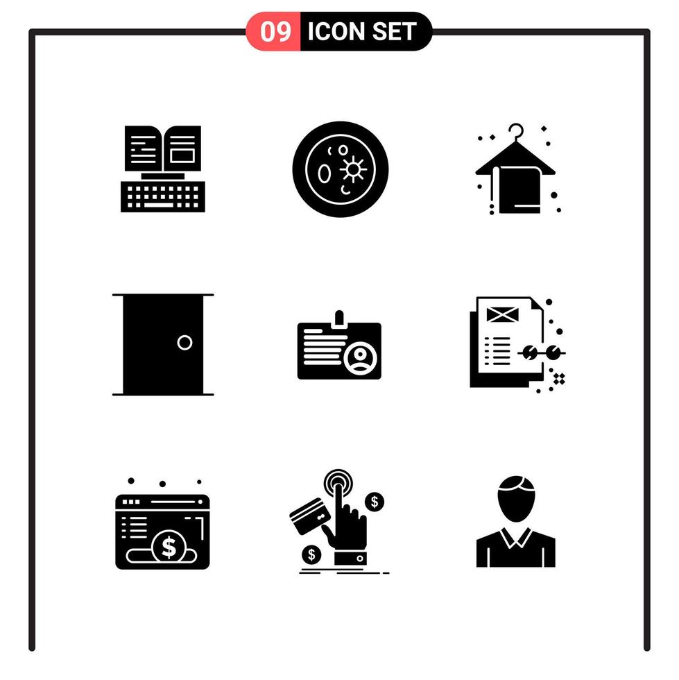 conjunto de 9 iconos de estilo sólido para web y símbolos de glifos móviles para imprimir signos de iconos sólidos aislados en fondo blanco vector