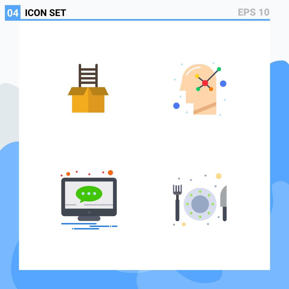 4 Universal Flat Icons Set for Web and Mobile Applications box comment climb psychology notification Editable Vector Design Elements