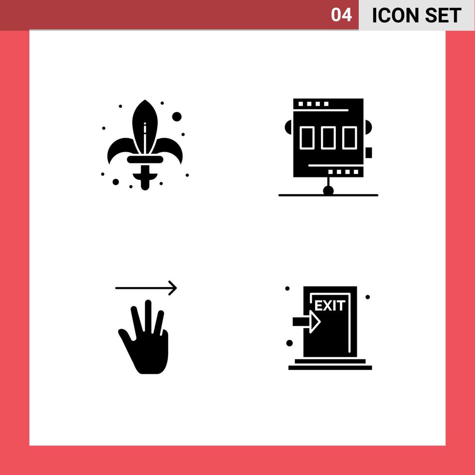 Solid Glyph Pack of 4 Universal Symbols of game recreation sword athletics hand cursor Editable Vector Design Elements